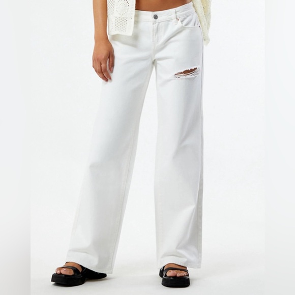 PacSun Denim - PacSun Eco White Ripped Low Rise Wide Leg Jeans